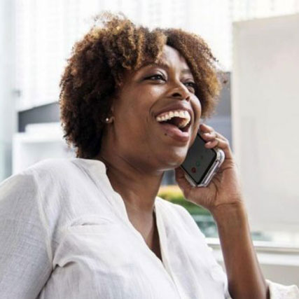 HAPPY BLACK WOMAN GLASSES CELL PHONE